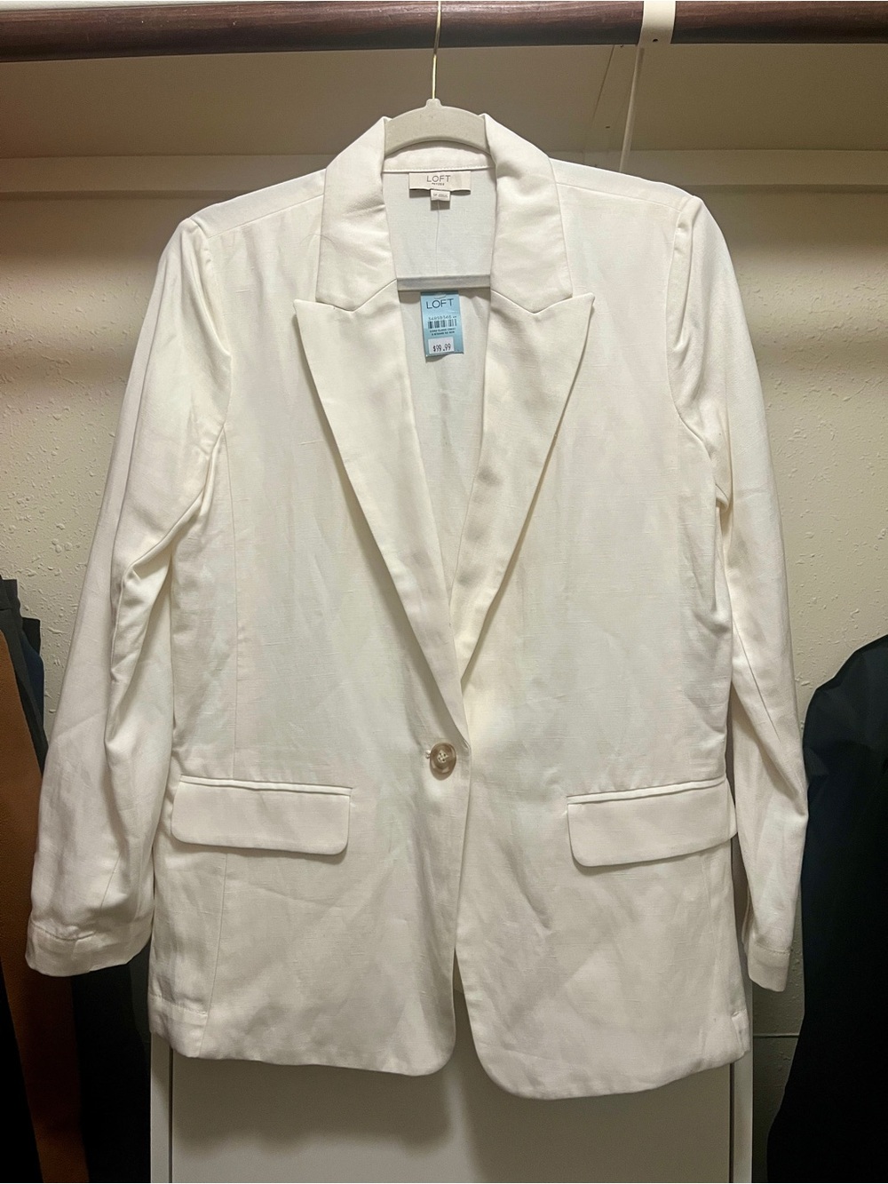 LOFT Cream Single-Button Linen Blazer NWT Petite Small